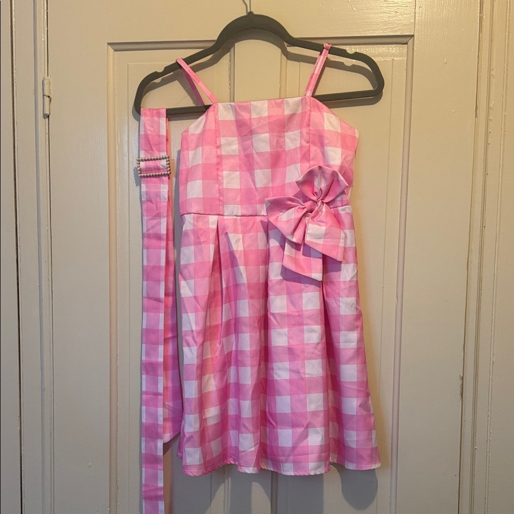 Barbie costume Pink Checkered Dress with Bow